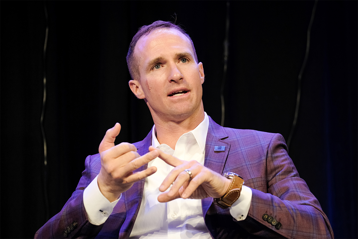 SHRM's tweet photo. “First and foremost, you lead by example. I can't ask somebody to do something that I'm not willing to do myself.” -- @DrewBrees at #Inclusion 2019 #ShiftWorkCulture #Leadership #tbt https://t.co/7p5B2ZWMmy