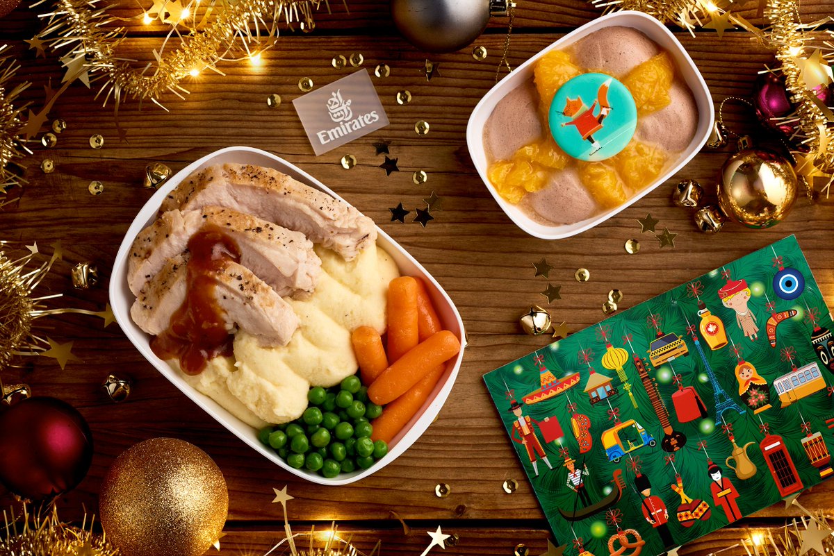 emirates's tweet photo. The festive spirit is in full swing as Emirates prepares to serve 500,000 delicious Christmas meals across all classes on select flights from 9 to 31 December. #FlyEmiratesFlyBetter https://t.co/MghX6AxC49 https://t.co/sBzMPFZNI4