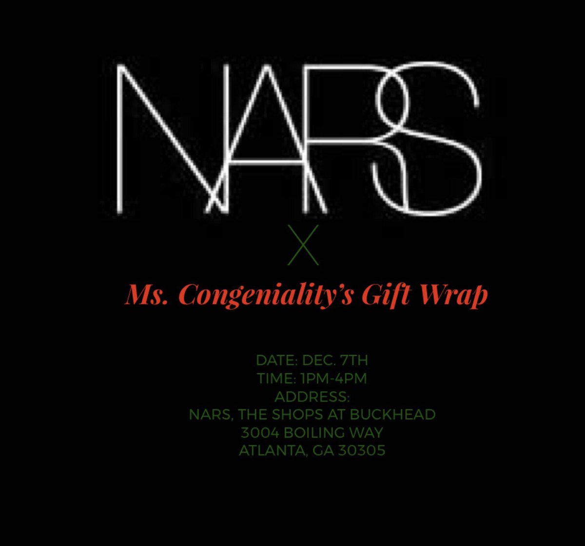 iammichelleburt's tweet photo. Dance on over to the NARS Boutique on December 7th to see the NEW studio 54 collection which features some amazing stocking stuffers. Have an exclusive gift wrapped by Ms. Congeniality. See you soon! #MsCongenialitysGiftWrap #NARS #NARSissist #party #holidays #cosmetics #beauty https://t.co/IDTAplD3nU