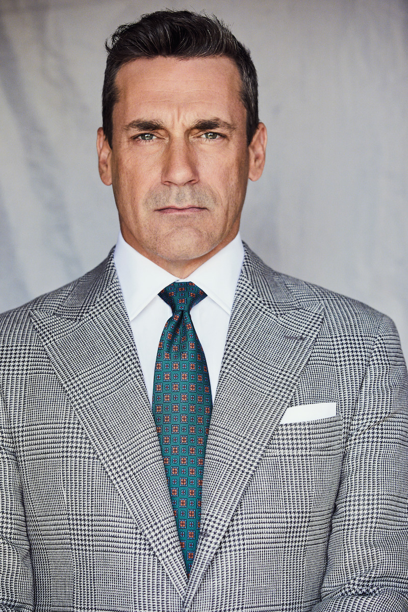 BuddShirtmakers's tweet photo. In the latest issue of #TheRakeMagazine the inimitable Jon Hamm speaks his mind in an unmissable interview. Jon wears a Budd squared floral madder silk tie in green. #JonHamm #BuddLondon https://t.co/CC5bjEadoQ