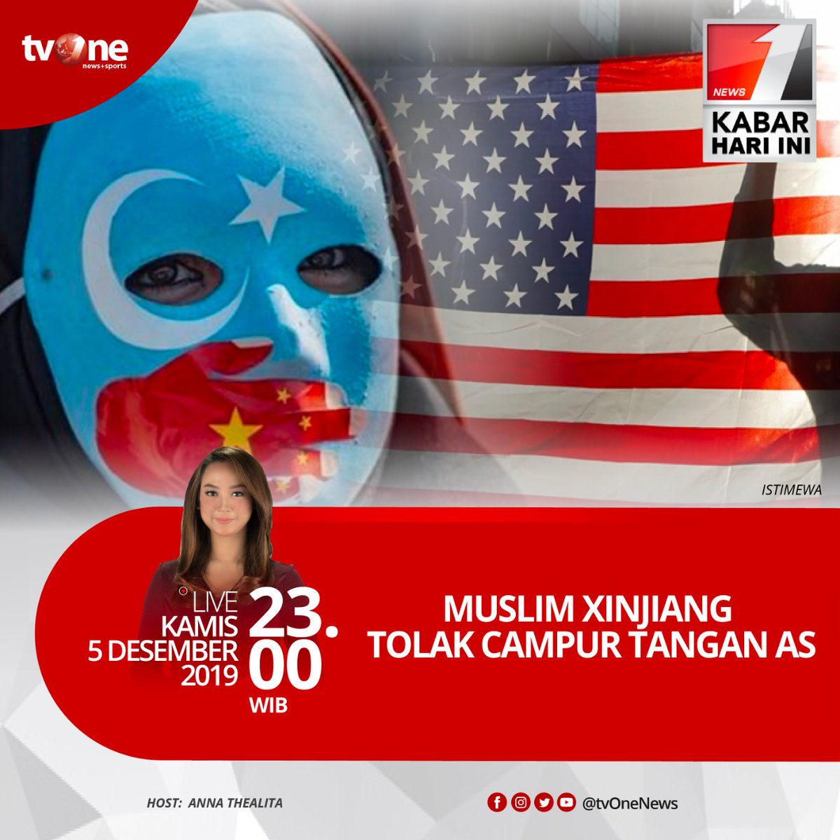 Muslim Xinjiang tolak campur tangan AS. Saksikan Kabar Hari Ini Kamis 5 Desember 2019 jam 23.00 WIB hanya di tvOne & streaming tvOne Connect, android http://bit.ly/2EMxVdm & ios https://apple.co/2CPK6U3 . #KabarHariInitvOne