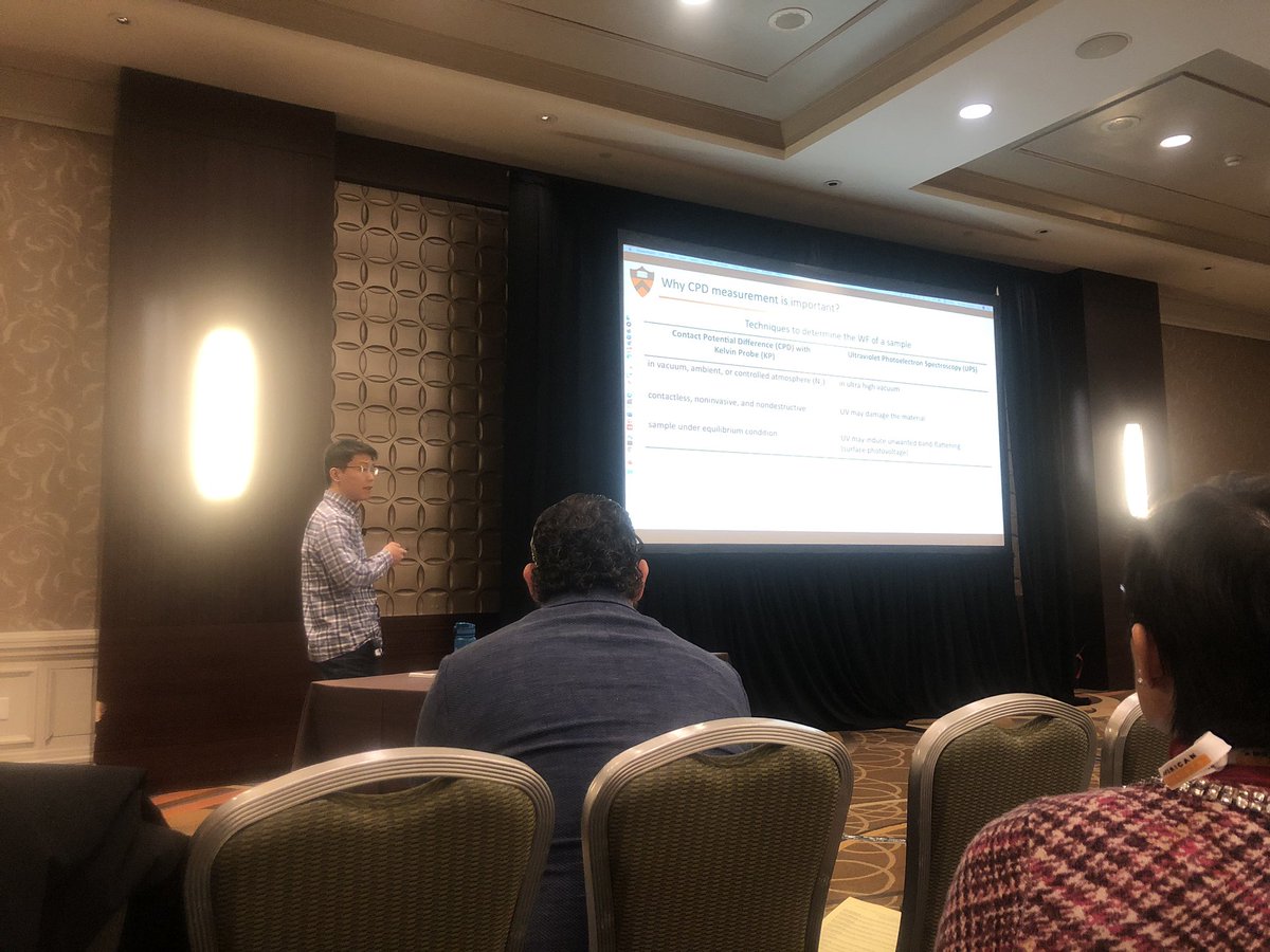 joe_jberry's tweet photo. Importance of really understanding your measurements when looking at MHPs. @Princeton graduate student Fengyu Zhang showing how even a “simple” kelvin probe measurement can be miss understood if measurement/chemistry/material interactions are not understood #EN09 #F19MRS https://t.co/E6ySAuOkL3