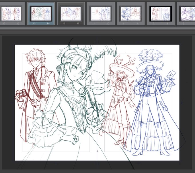 冬コミに向けてFGOマリーちゃん達が宝塚のコスプレをするイラスト本描いてるけど間に合うかしら…頑張り中です 