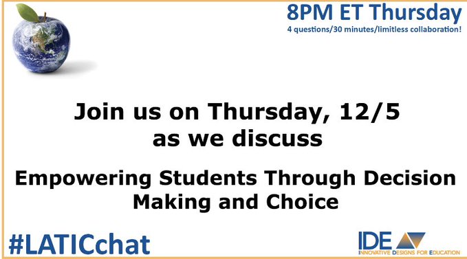 IDECorp's tweet image. Who's ready for #LATICchat tonight? 
#VoiceandChoice #StudentDriven #StudentCentered #StudentEmpowerment #StudentEngagement #PBL #LATIC