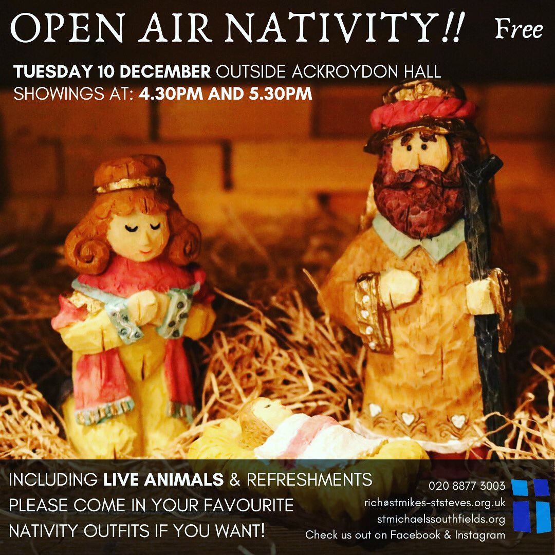 AckroydonCC's tweet photo. Tuesday | Animals | Mince Pies | Hot dogs | Nativity

Join us outside Ackroydon Hall either 4.30 or 5.30 for a big start to Christmas. 

#Christmas #Community #SW19 #Donkey 

@SouthwarkCofE @churchofengland https://t.co/BoxOioJx2w