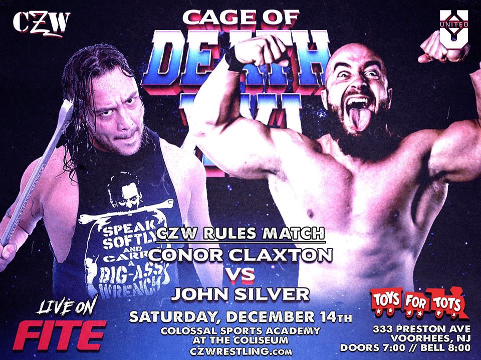 blklkp's tweet photo. The 21st #CageOfDeath is set! 12/14 #streamedLIVEon @FiteTV! #YungDaggerDick @TheJordanOliver defends the #WiredTitle against #TheWholeFoxinShow 
#ConorClaxton FIGHTS #RAWDOG @SilverNumber1 in a #CZWRulesMatch...and in the #ExplodingCage @TheJimmyLLoyd vs @TheReal_Kirk!!! #czw https://t.co/CtTOGqC6ON