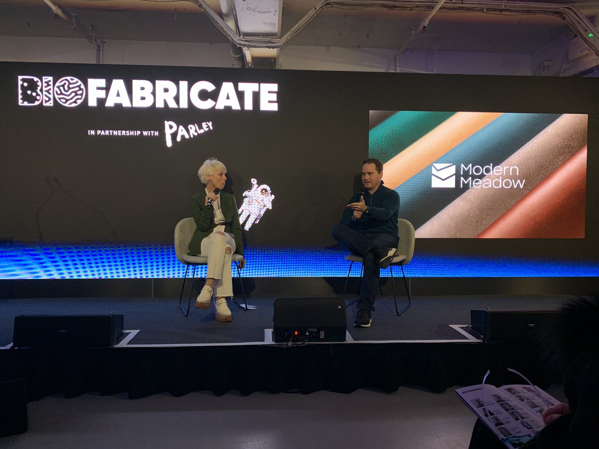 Our chief amplifier (aka CEO &amp; Co-founder), <a href="/atforgacs/">Andras Forgacs</a> in a chat w/ @mimmaviglezio says don’t think of the people in this room as competitors - add up our collective market share &amp; it equals 0%. If we work together &amp; collaborate, we benefit the industry as a whole. #biofabsummit