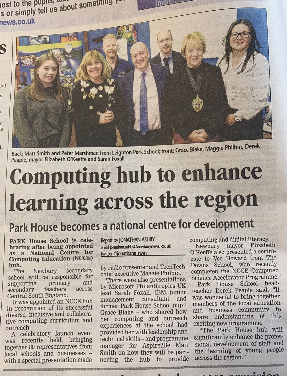 DerekJPeaple's tweet photo. Thanks to @jonathana_nwn @NewburyToday for great coverage of the launch of @HubPHSNewbury @PHSNewbury with @maggiephilbin @NewburyTC Mayor @microsofteduk Sarah Foxall @grace_blake @PeterMarshman &amp; delivery partner @fusion_ed @Aspire2Be. Exciting times ahead for digital learning.. https://t.co/Cbwoibdv8N