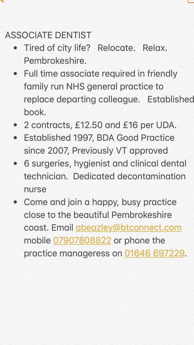 MarieSpringer6's tweet photo. ASSOCIATE DENTIST REQUIRED
#dentist #dental #dentistwales #dentalassociate #dentalcare #nhsdentist #dentaljobs #dentistpembrokeshire https://t.co/cq8DQYIxq6