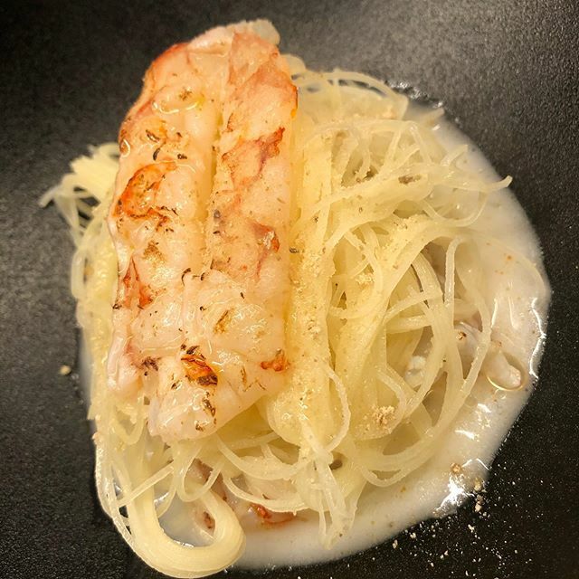 JamesWaddingto3's tweet image. Another treat @theseathesea_ from chef @leocarreiraa  Rose prawns barely cooked (with some of that lovely texture of raw shrimp), potato noodles and almond oil. Delicious! #foodie #chef #fish #restaurant