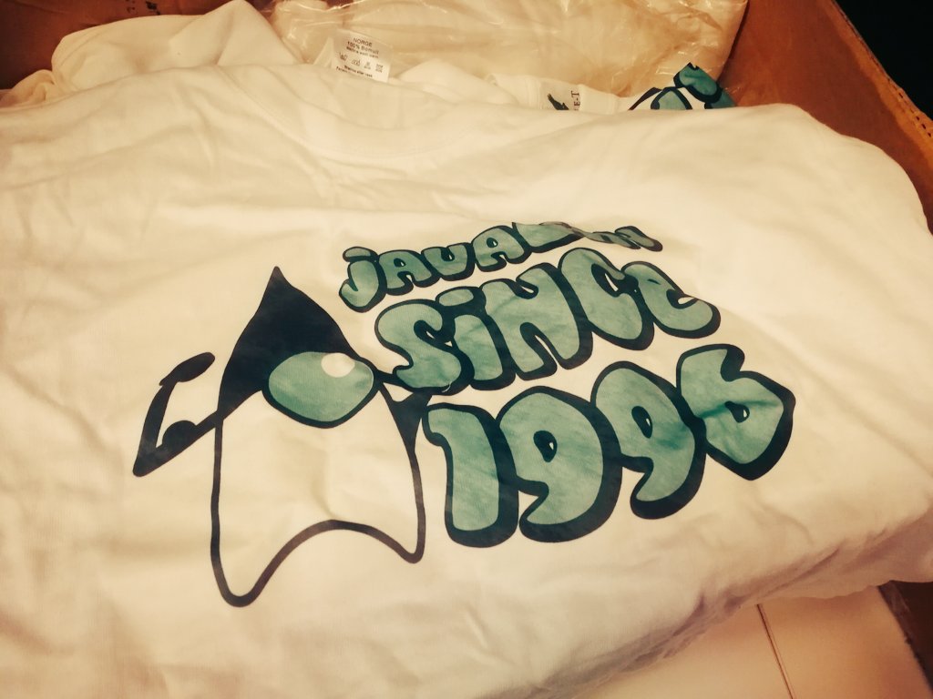 javaBin's tweet image. Ho! Ho! Ho! Santa Claus is coming to town! Fancy some vintage #javaBin & #JavaZone swag? You can pick some up during today's Xmas meeting!🎄