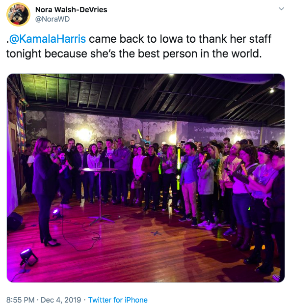everything you need to know about @KamalaHarris:
after an exhausting year on the trail –– and the agonizing decision to suspend her campaign –– she's spent this week flying around to lift up her staff & supporters.