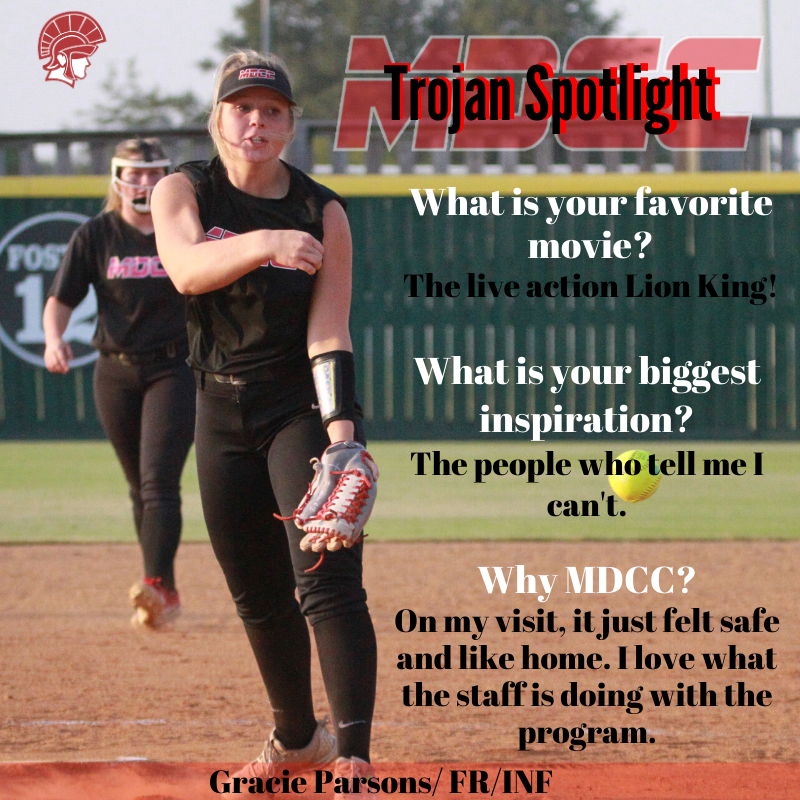MDCCSB's tweet photo. 🔥TROJAN THURSDAY🔥 Gracie Parsons is our Trojan Spotlight today. Gracie is a freshman infielder from Southaven, MS. She is pursuing to become a Nurse Practitioner.
Go Trojans!
#MDCCSB
#FearTheSpear https://t.co/ZZIhhPxI1B