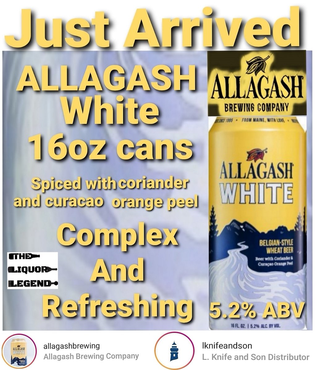 Seasidewinespi1's tweet photo. Just Arrived
#allagashbrewing #allagashwhitecans
#allagashbelgianwheat #belgianwheat #wheatbeer #craftbeer #mainecraft
#lknifeandson #TheLiquorLegend #LegendForAReason #TheLegendContiniues https://t.co/VAzQ0FnoAe