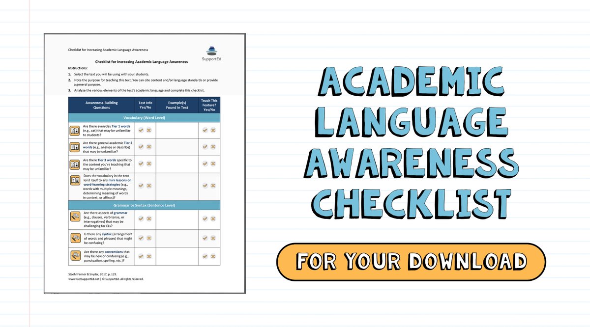 #AcademicLanguage is at the heart of #ELLs’ language development and access to grade-level content. Visit bit.ly/ALaware to download our new #checklist w/ strategies for analyzing academic language & strengthening ELs’ access to challenging text #UnlockingELsPotential