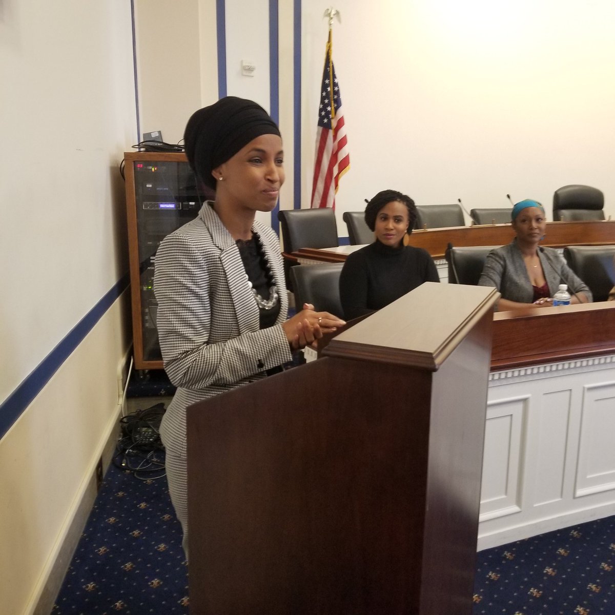 jaimekoppel's tweet photo. What an important moment! Congresswoman Pressley is announcing the School PUSHOUT bill with the support of her sister Congresswoman Omar. Peep Dr. Monique Morris too! #EndSchoolPushout #JustSchools https://t.co/t8uwL0mVY2