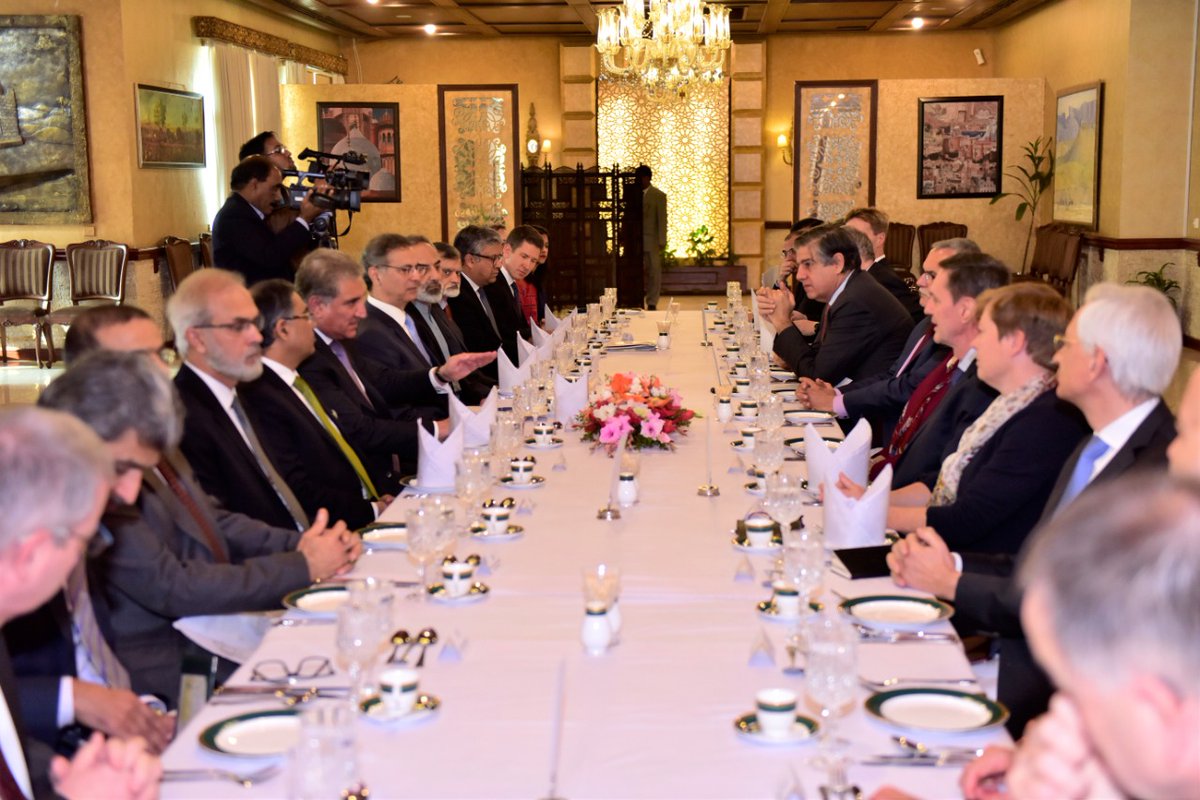 SMQureshiPTI's tweet photo. Hosted Ambassadors from across 18 European Union countries this afternoon for a working lunch to interact and engage on the way forward on the recently signed strategy engagement plan with the European Union. https://t.co/B6c96rnV6J