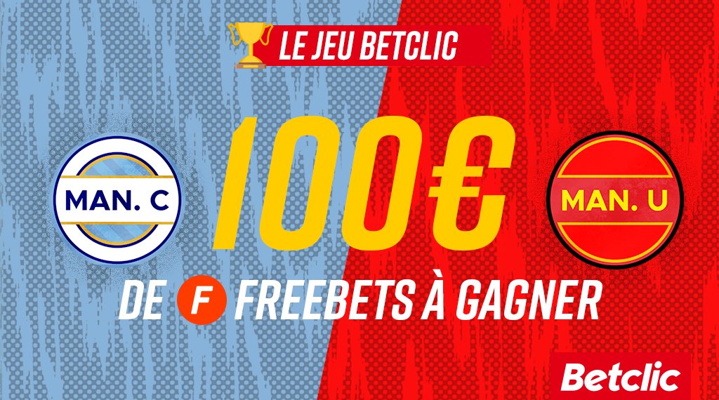 Betclic's tweet photo. 😍⚽ Jour de Derby à Manchester ! L'occasion parfaite pour gagner des Freebets 🤑

🙄 Qui va marquer le 1er but du match #MCIMUN ?

➡️ RT + ton prono #FreebetBetclic pour participer https://t.co/Xi7GF7O4Gm
