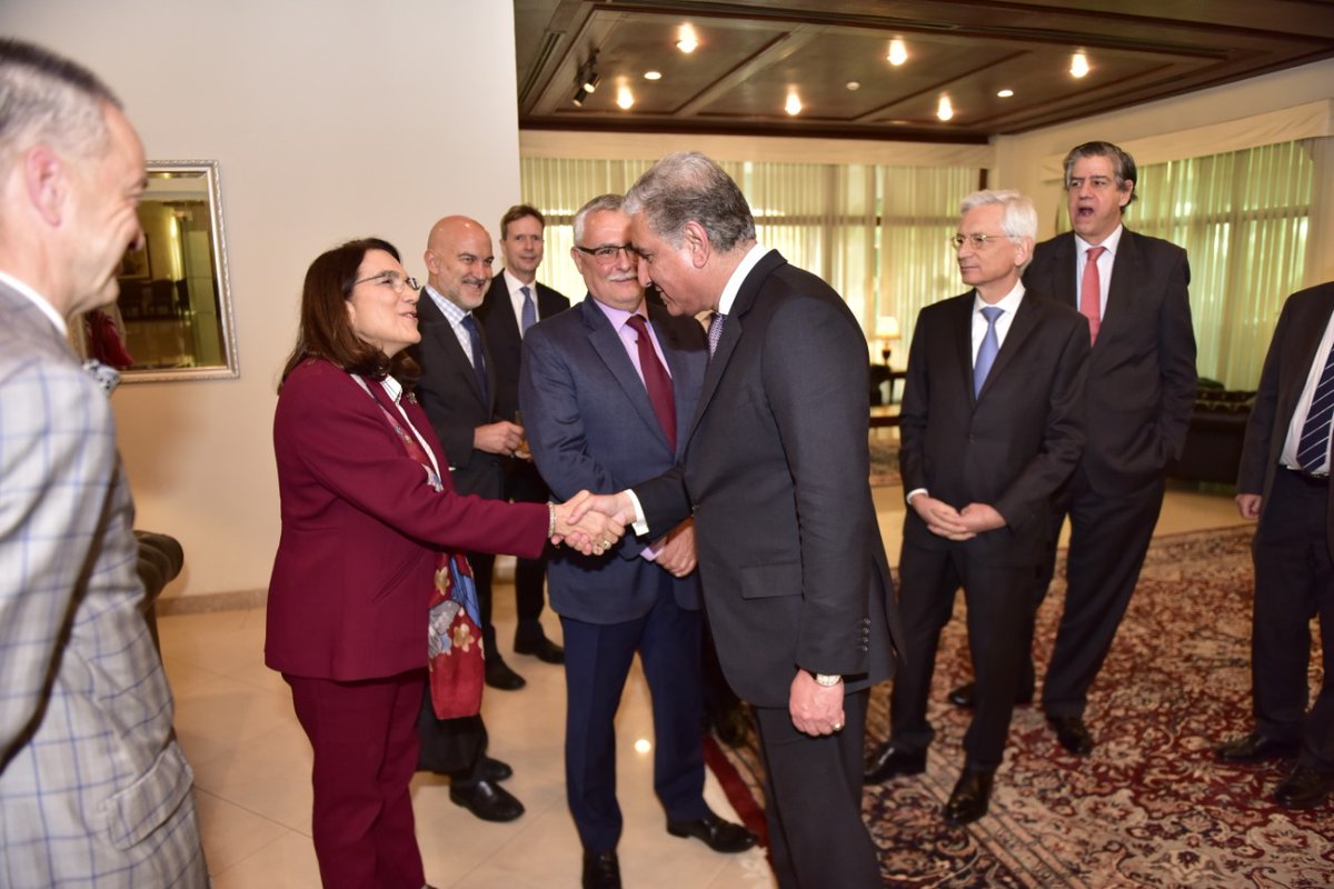 SMQureshiPTI's tweet photo. Hosted Ambassadors from across 18 European Union countries this afternoon for a working lunch to interact and engage on the way forward on the recently signed strategy engagement plan with the European Union. https://t.co/B6c96rnV6J
