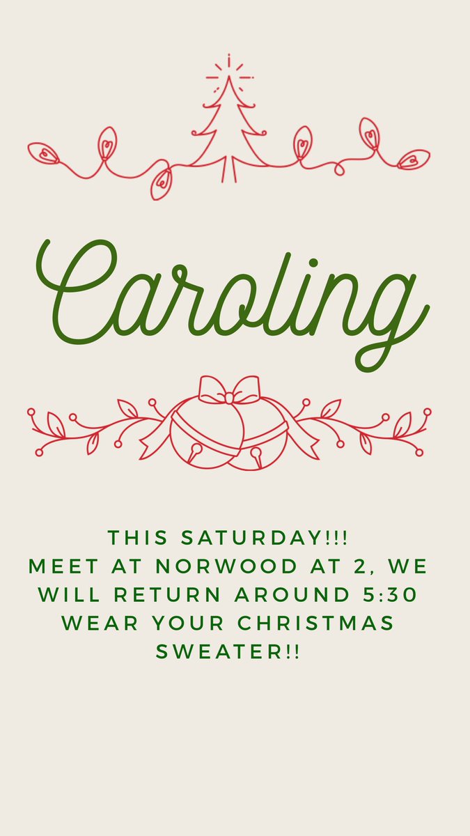 Here’s the info for caroling on Saturday