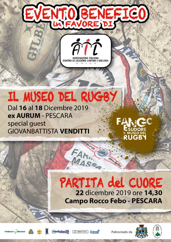 PescaraRugby's tweet photo. 𝗣𝗲𝘀𝗰𝗮𝗿𝗮 𝗥𝘂𝗴𝗯𝘆 𝗮 𝗳𝗮𝘃𝗼𝗿𝗲 𝗱𝗲𝗹𝗹'𝗔𝗜𝗟! Lunedì 𝟭𝟲 𝗱𝗶𝗰𝗲𝗺𝗯𝗿𝗲 ore 𝟭𝟭,𝟬𝟬 inaugurazione del 𝗠𝗨𝗦𝗘𝗢 𝗱𝗲𝗹 𝗥𝗨𝗚𝗕𝗬 presso l’AURUM Pescara, Domenica 𝟮𝟮 𝗱𝗶𝗰𝗲𝗺𝗯𝗿𝗲 ore 𝟭𝟰,𝟯𝟬 𝗣𝗮𝗿𝘁𝗶𝘁𝗮 𝗱𝗲𝗹 𝗖𝘂𝗼𝗿𝗲 presso il Campo Rocco Febo. https://t.co/9uSKBM1mLW