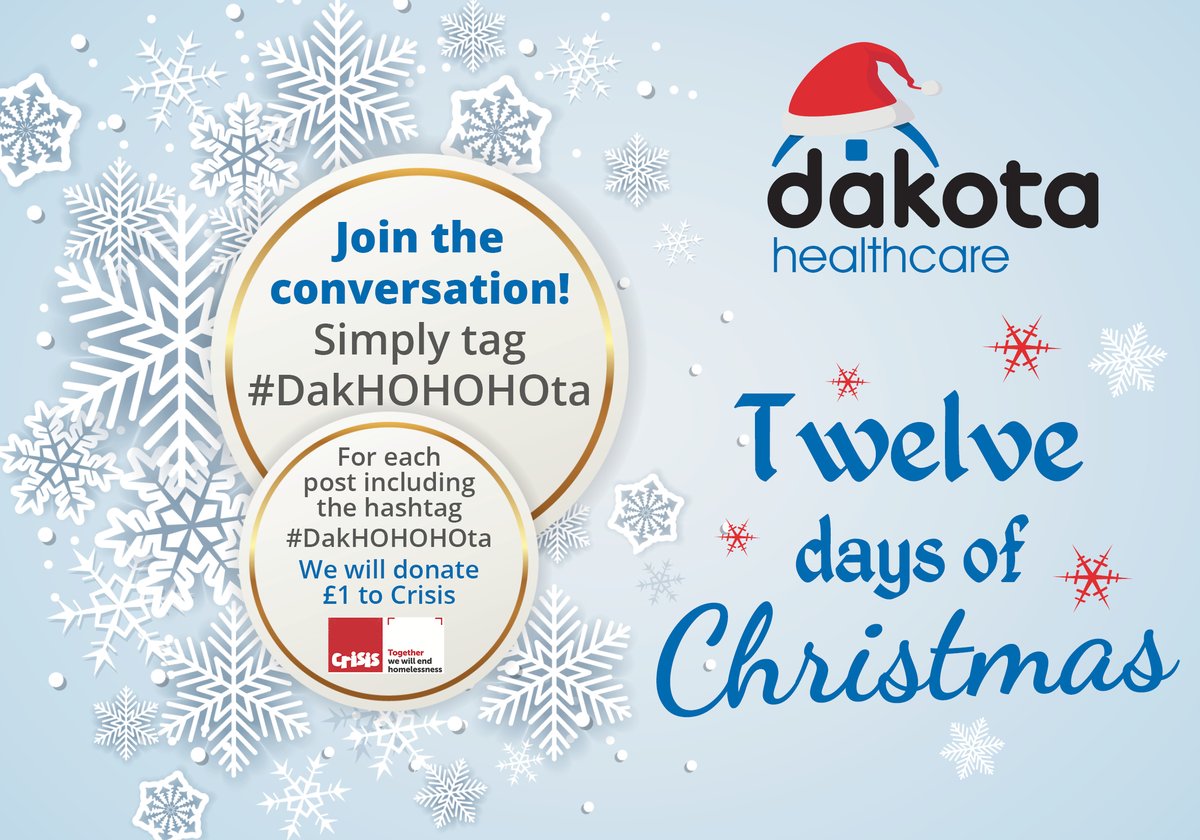 Dakotahealth1's tweet photo. It’s the Season of Good Will, we are launching tomorrow our hashtag #12DaysOfChristmas Campaign. For each engagement, like, retweet, share, we will donate £1 to 
@crisis who do an amazing job to end homelessness. Use our festive hashtag #DakHOHOHOta and we will do the rest! https://t.co/6gD9cJ4cyk