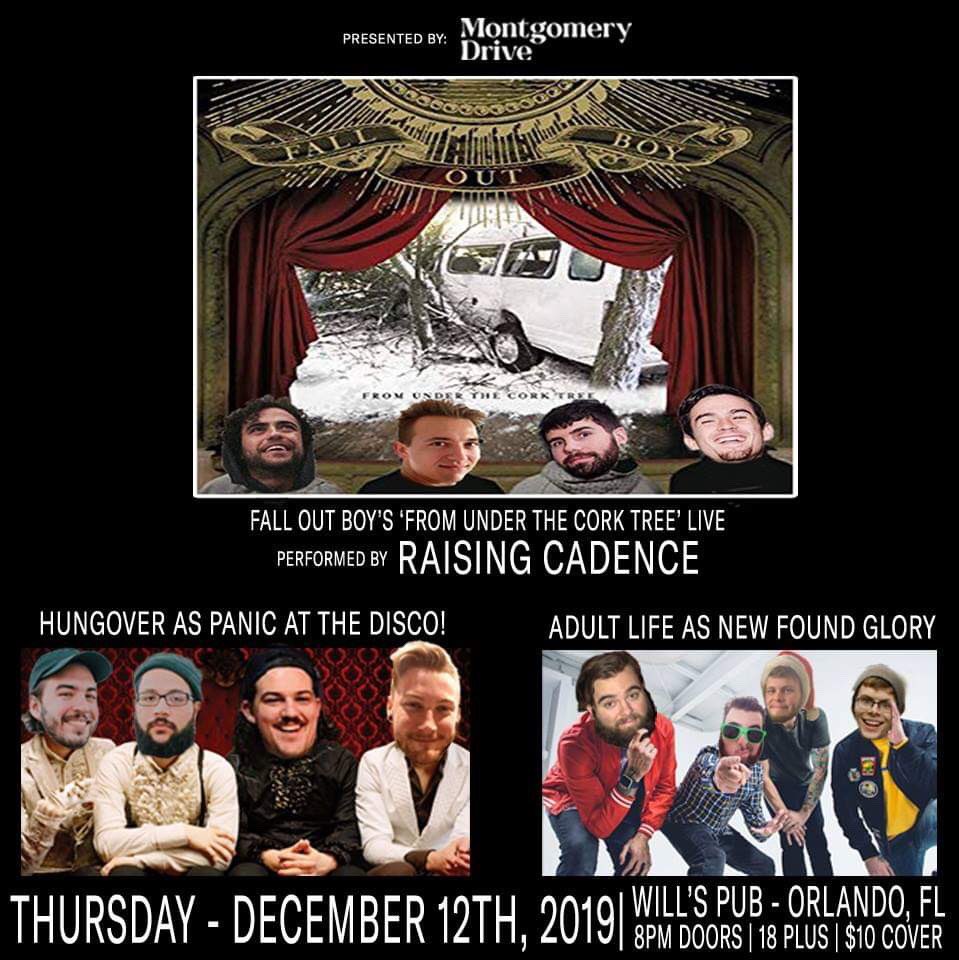 RaisingCadence_'s tweet photo. We’re just ONE WEEK AWAY from our Fall Out Boy tribute show at Will's Pub! Do Not Miss Out! We’re playing ‘From Under The Cork Tree’ Front to Back along with Hungover playing Panic! At The Disco &amp; Adult Life playing New Found Glory🤘😎  

Let’s Go!!!

https://t.co/v3hgYOjdjw https://t.co/sgAsL3ZdLj