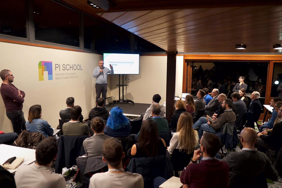PiCampusRome's tweet photo. We just started our #HackNight with @trondw from @Google sharing with us his lessons learned and his vision about the usage of #AI in the #design field and the upcoming challenges for #developers and #designers. #pinetworking https://t.co/5c8zGap3k0