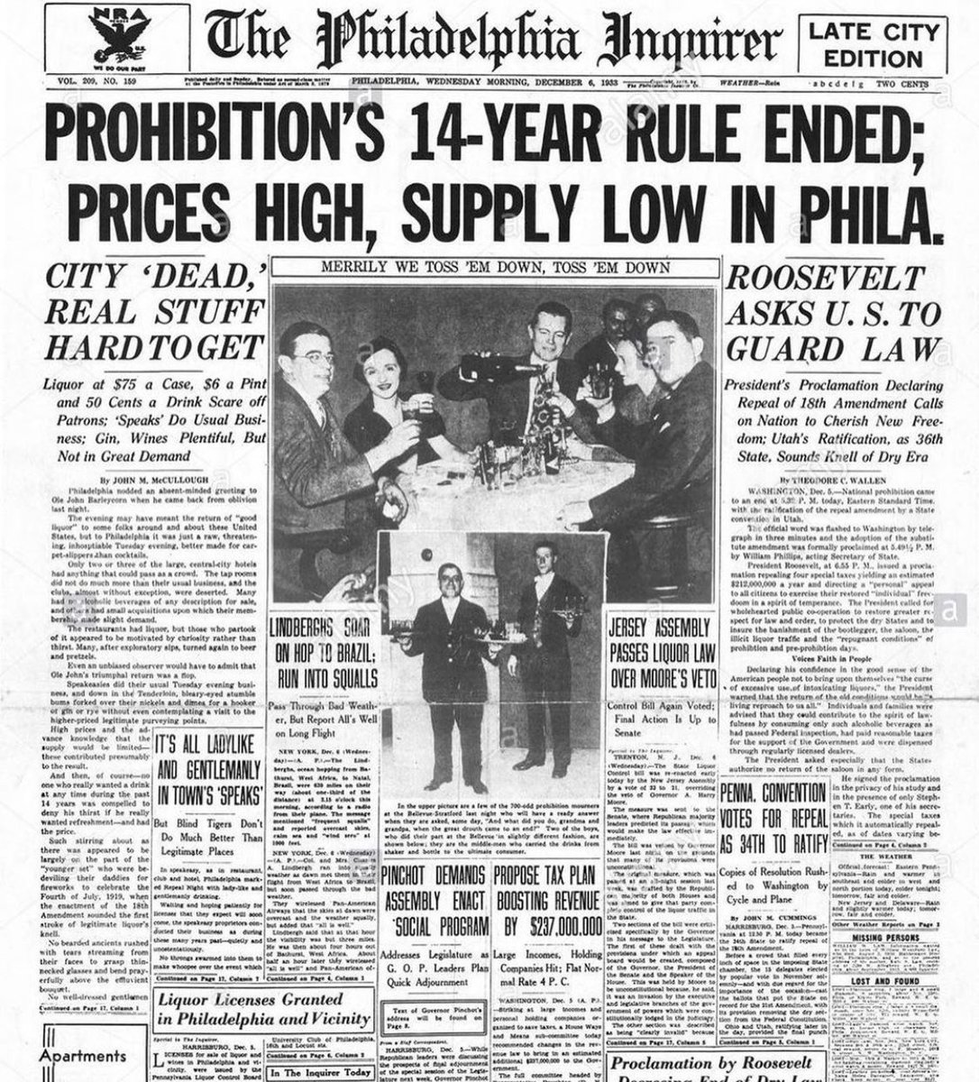 86 years ago today on December 5th, 1933 alcohol prohibition came to an end.  And today we can enjoy the well deserved right and tradition of distilling and imbibing the way we choose.  A day worth celebrating.  Cheers!  #prohibition #distilling #vodka #rum #whiskey #tequila #gin