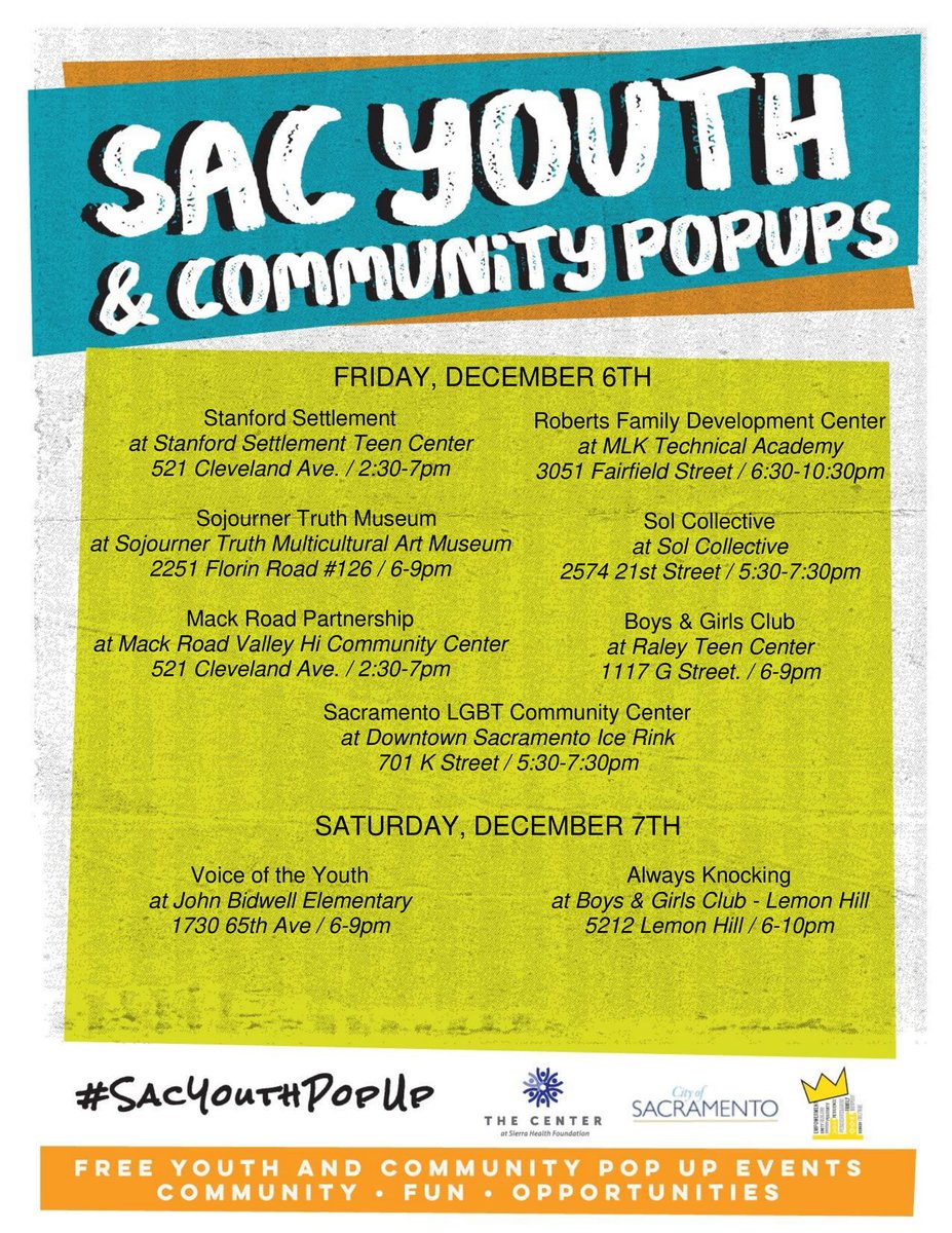 Ready for some holiday fun? Come check out which #Sacyouthpopup will be in your area! #holidayfun #almostchristmas #sacramento #youthpopups