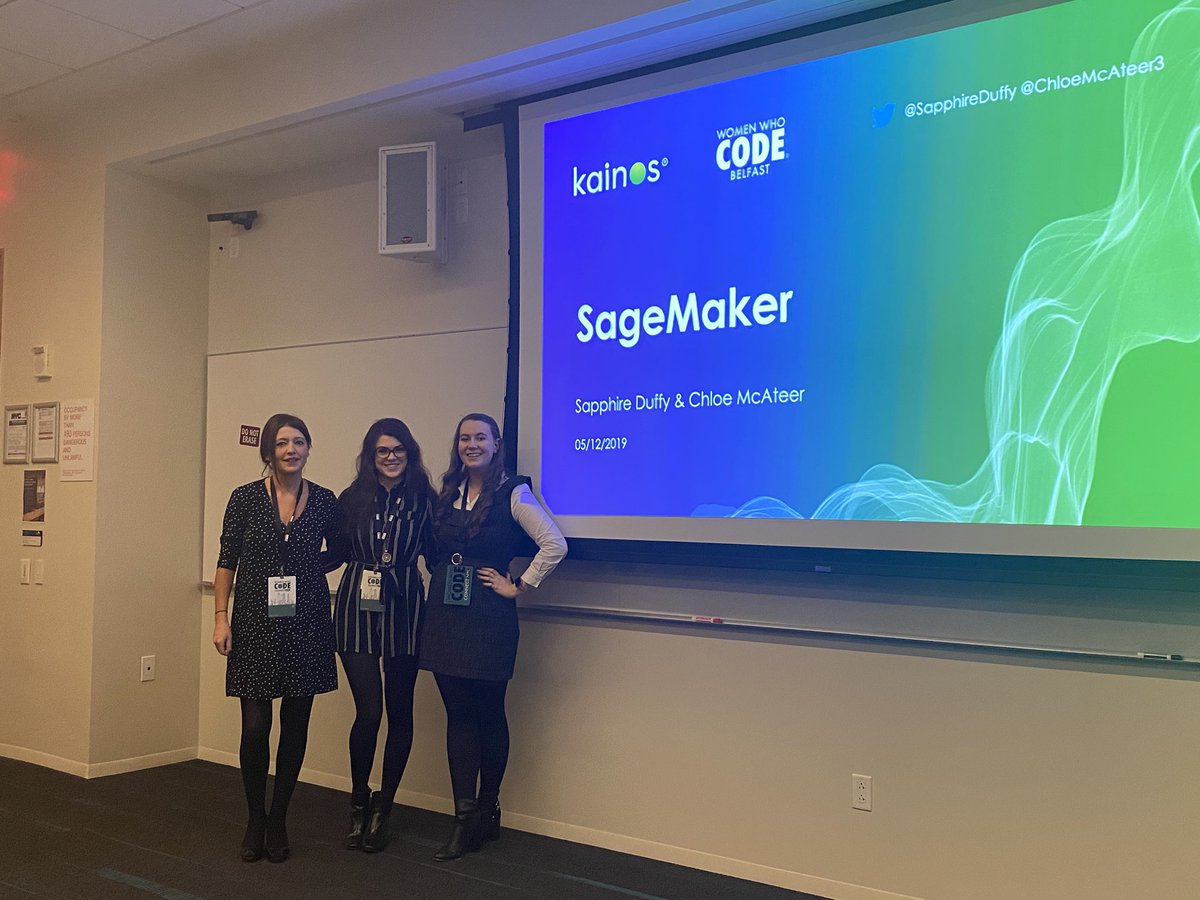 SapphireDuffy's tweet photo. First international workshop complete ✅🌟

Today @ChloeMcAteer3 and I delivered a workshop on AWS SageMaker at the Microsoft office Times Square @WomenWhoCode #ConnectNYC2019 

Thanks to all our amazing attendees, @KainosSoftware and WWCode for this experience! 🌟 
  
#AIISNOW https://t.co/QSrIbR01ub