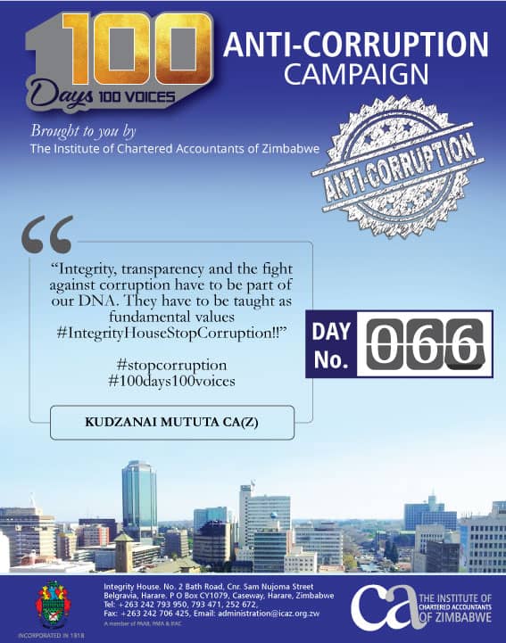 ICAZ_ZW's tweet photo. ICAZ 100 Day Anti- Corruption Campaign.
DAY 66
#stopcorrupt https://t.co/ejz96Vp044