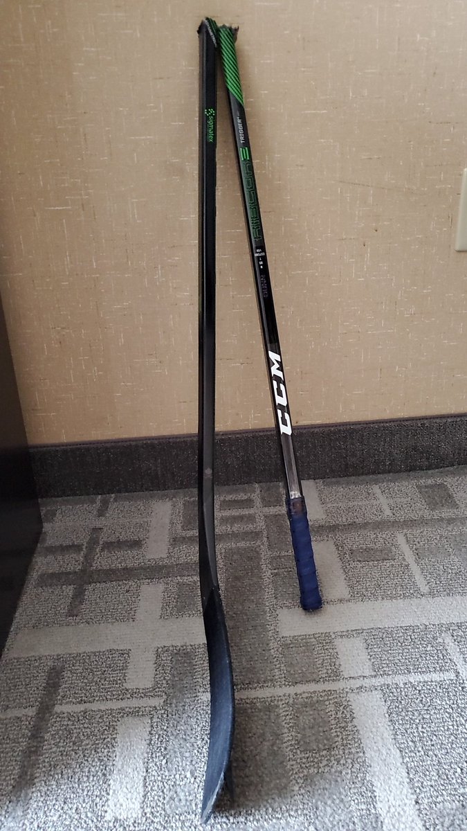 Got a souvenir from the game yesterday. Jaden Schwartz was a little frustrated.