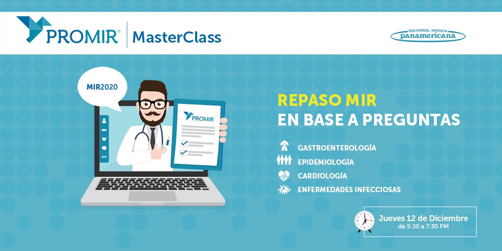 PROMIR_esp's tweet photo. "Nuestra próxima MasterClass es una muy especial.
El día 12 de diciembre haremos Repaso MIR en base a preguntas con lo más importante para presentarte al #examenMIR.
¡Apúntate ya! ¡Las plazas son limitadas!"
https://t.co/L9NiGE8kgZ
#MasterClassPROMIR #PROMIR #MIR2020 #2MIR20 https://t.co/agGkQpidr7