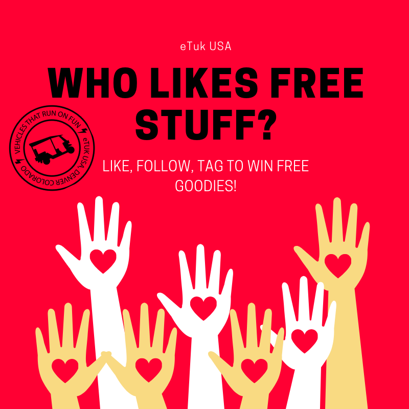 eTukUSA's tweet photo. To all of our eTuk revolutionists - we want to give you free stuff! Here's how it works: like this post, follow us, and tag a friend in the comments! On Dec 15th we will pick 5 winners and send you a super special eTuk swag bag to thank you for your support. Good luck! https://t.co/i2Nej4FBuE