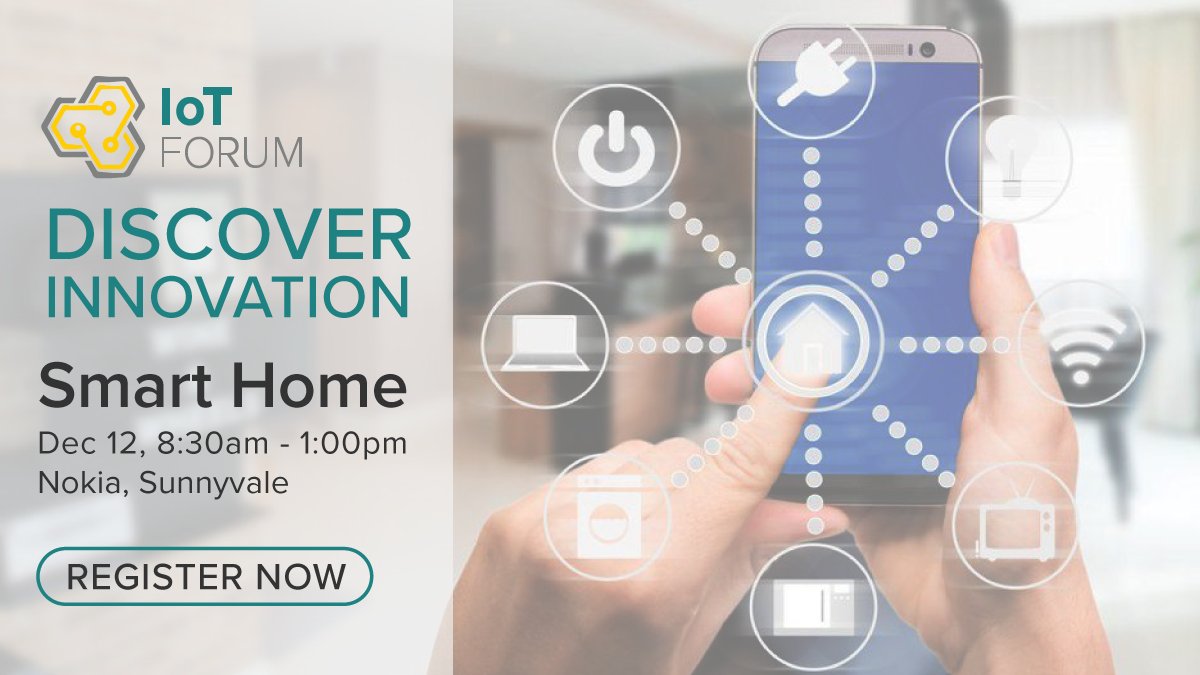 LAST CALL! #SV_IoTForum #SmartHome mtg on 12/12 hosted by <a href="/Nokia/">Nokia</a>. Hear from <a href="/DSPGInc/">DSP Group</a> @jvaldez_UEI @chinamobile <a href="/Siklu_mmwave/">Siklu</a> @cherryhomeai <a href="/Vivalabs/">Viva Smart Home</a> <a href="/smartroost/">smartroost</a> <a href="/tuyasmart/">Tuya Smart</a> 

REGISTER NOW: telecomcouncil.cvent.com/19IP5 

#startups #demos #pitch #innovation #IoT #connectedhome #security