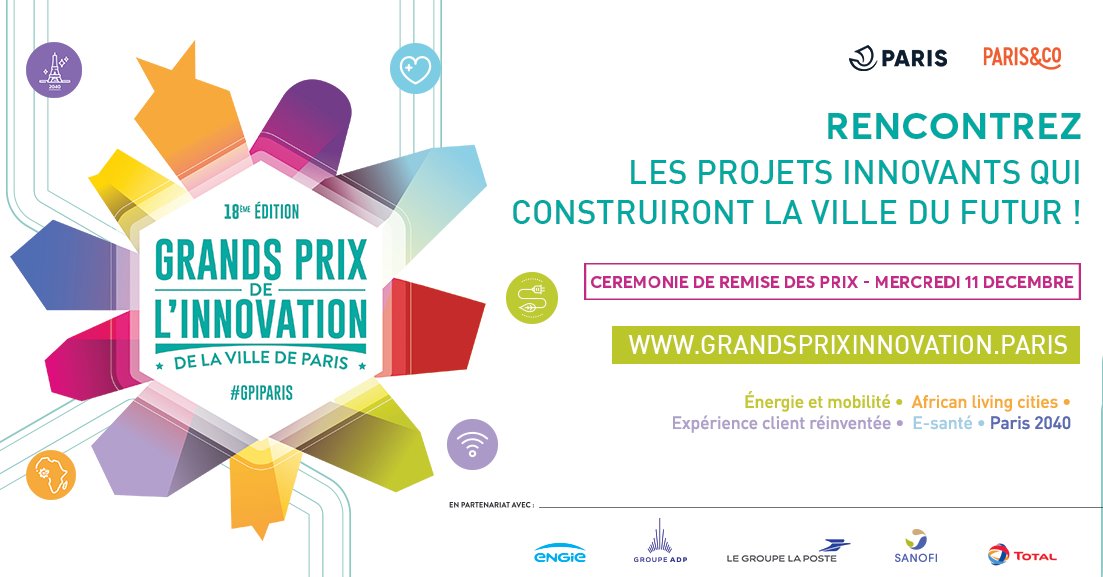 [#GPIPARIS] Venez nombreux le 11 décembre pour découvrir les lauréats des 5 grandes catégories des Grands Prix de l'Innovation de la ville de Paris: #EnergieetMobilité #Esanté #ExpérienceClientRéinventée #Paris2040 #AfricanLivingCities
📌 mtr.cool/imjkwpafjm