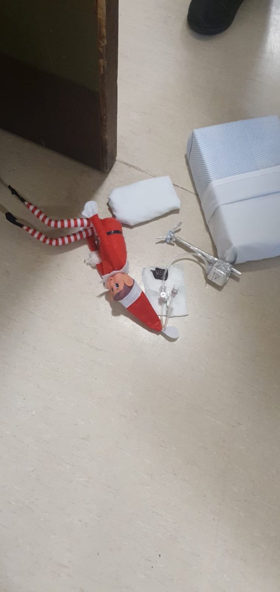 17Respiratory's tweet photo. Well what a day our Elf has had... he. became poorly needing fluids, had a fall from his bed and then ended up in traction 😳 https://t.co/XEFithXiZN