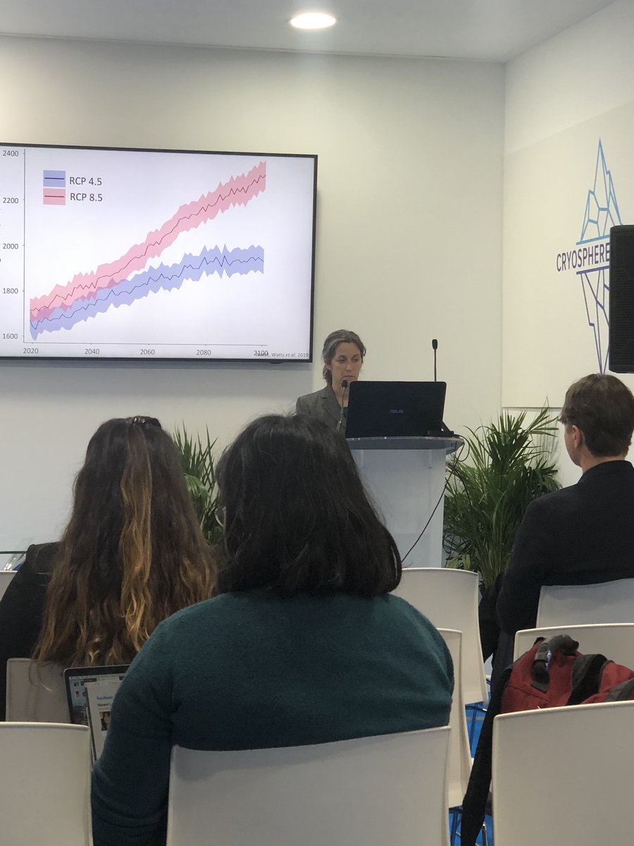 great turnout for permafrost day here at the #cryospherepavilion! #Cop25Madrid2019  lots of fascinating science being presented documenting how permafrost in many regions is thawing and releasing carbon in response to climate change.