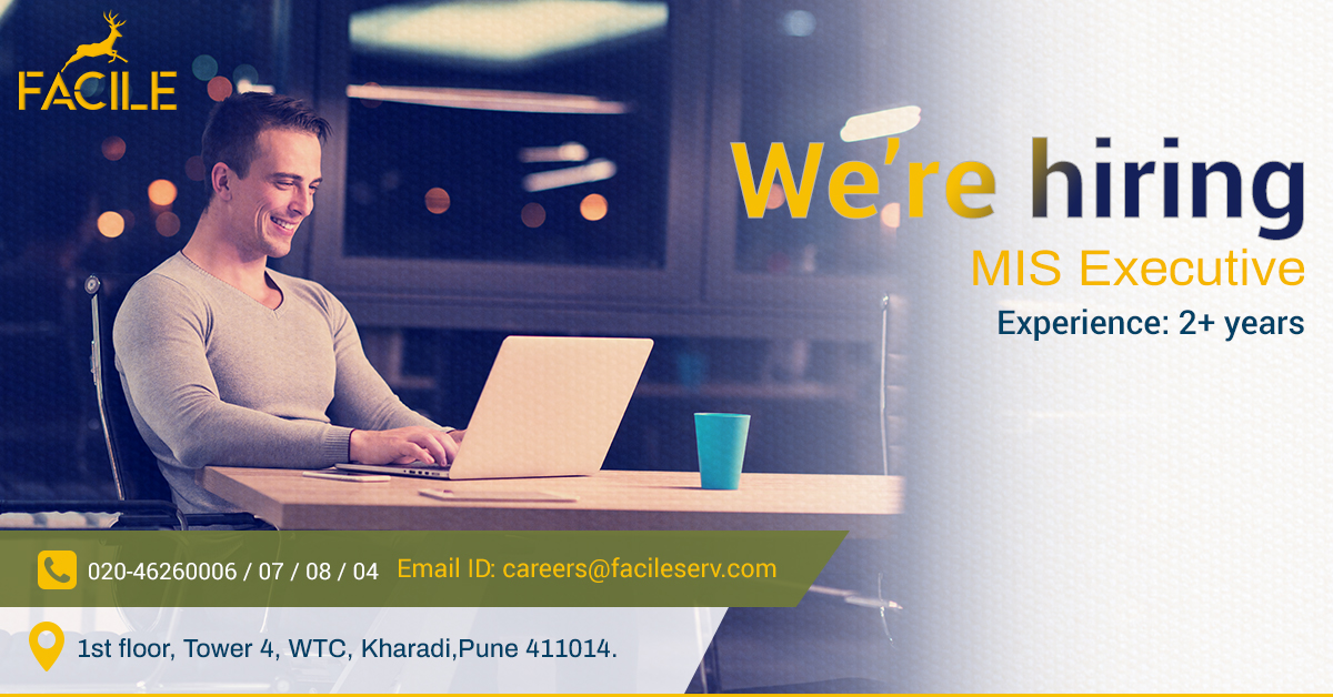 FacilePvtLtd's tweet photo. WE ARE HIRING: MIS Executive

Contact: 020-46260006 / 07 / 08 / 04

Email ID: careers@facileserv.com
OR
Apply Here: https://t.co/tNp4AfcYLt

#punejobs #jobs #MISexecutive #jobopportunity #jobpostings #punejob #jobopening #jobalert #jobvacancies #Hiring #Facile https://t.co/nrNV27lTuF