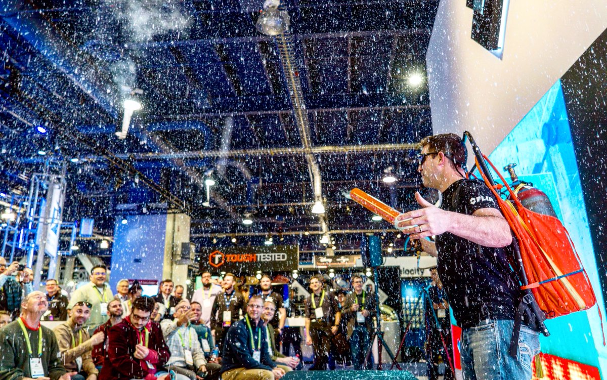 flir's tweet photo. #ThrowbackThursday to #InvisibleLabs Live at #CES! @BealsScience made it snow in the #LasVegas convention center, what else do we have up our sleeve for #CES2020? You'll have to wait and see...#FLIRCES https://t.co/G3cYHObtBG