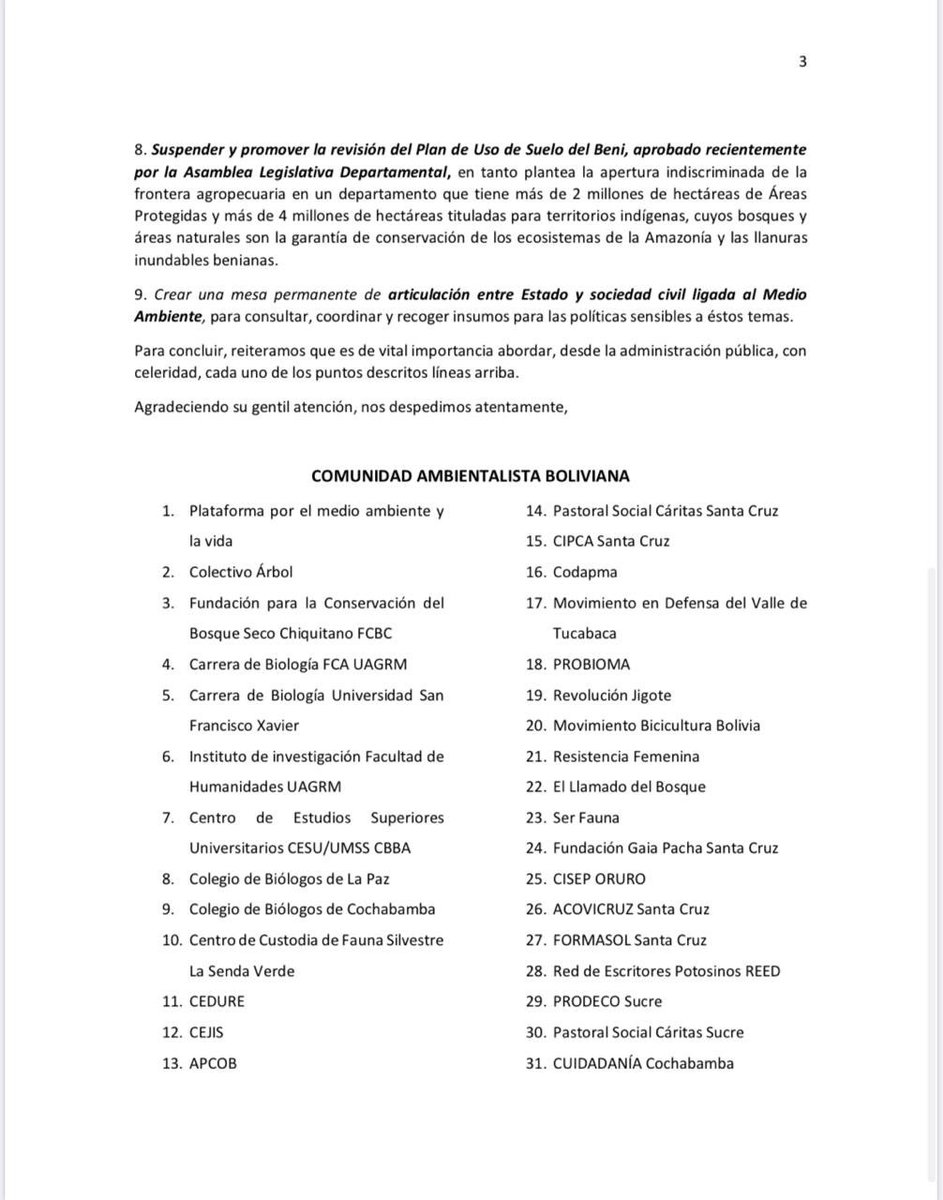 Action4Bolivia's tweet photo. Together with other environmental organisations we sent a letter to Bolivia’s interim President @JeanineAnez with our key demands to protect and restore our environment in #Bolivia #SOSChiquitania Read here 👇🏽 https://t.co/EnIusOB4GZ