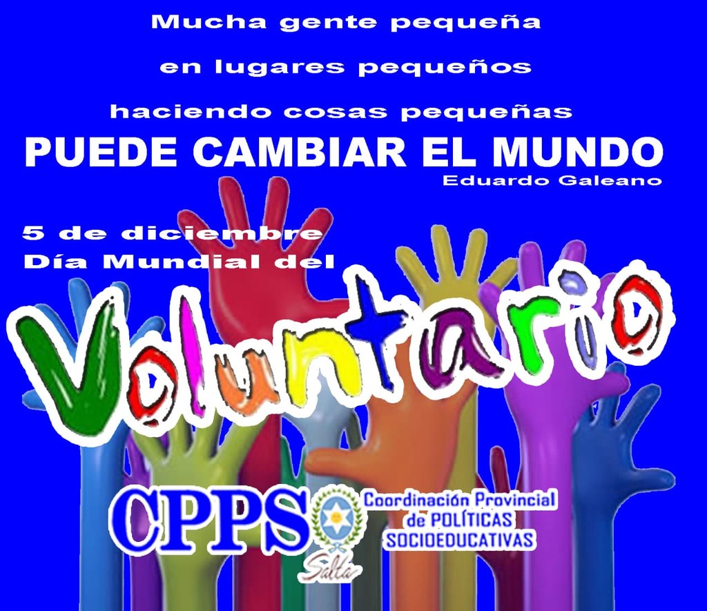 Feliz #DíaMundialDelVoluntario a todas las personas que ayudan a construir un futuro mejor y contribuyen en lograr un mundo más inclusivo, justo e igualitario.
#PolíticasSocioeducativas