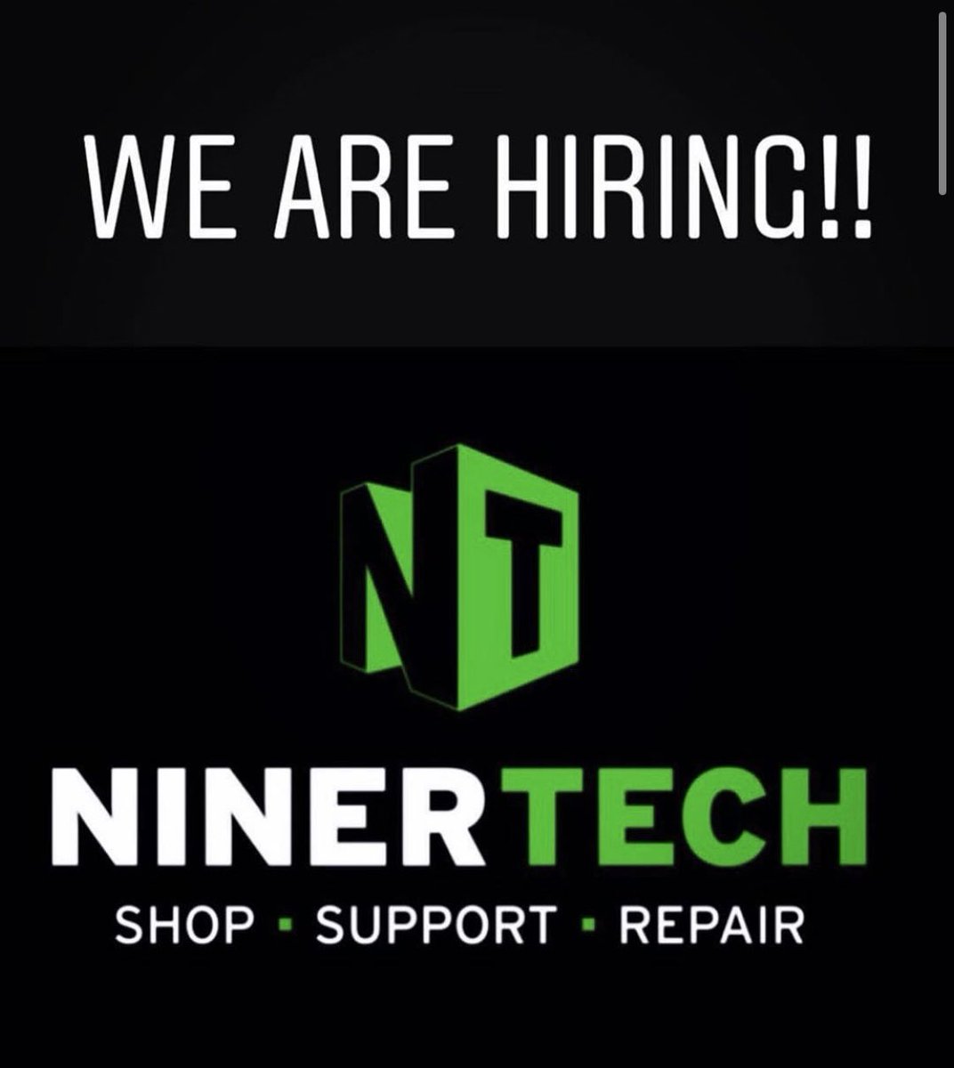 NinerTech's tweet image. Interested in working at NinerTech? Check out our job posting on Hire-A-Niner! 🤙🏻