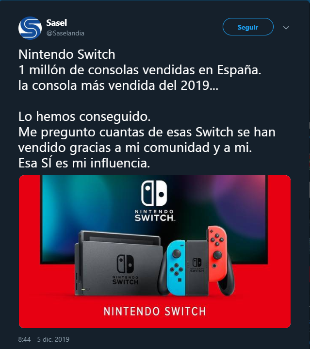 manguitar_1's tweet photo. buenas tardes señores de @NintendoES, podrían explicar si es cierto que el éxito de sus ventas corresponde a la publicidad generada por el "Influencer" @saselandia? https://t.co/jVz51vg9nY
