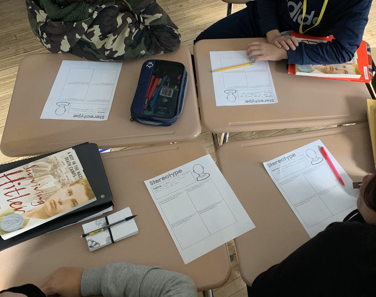 PerryWhs's tweet image. Lively class discussion about stereotypes as part of our pre-reading extensions for our new book about the harrowing experiences of a Holocaust Survivor @WeehawkenTSD @teachnbeach1 @MTMattiace #WeeLearn #WeeRead