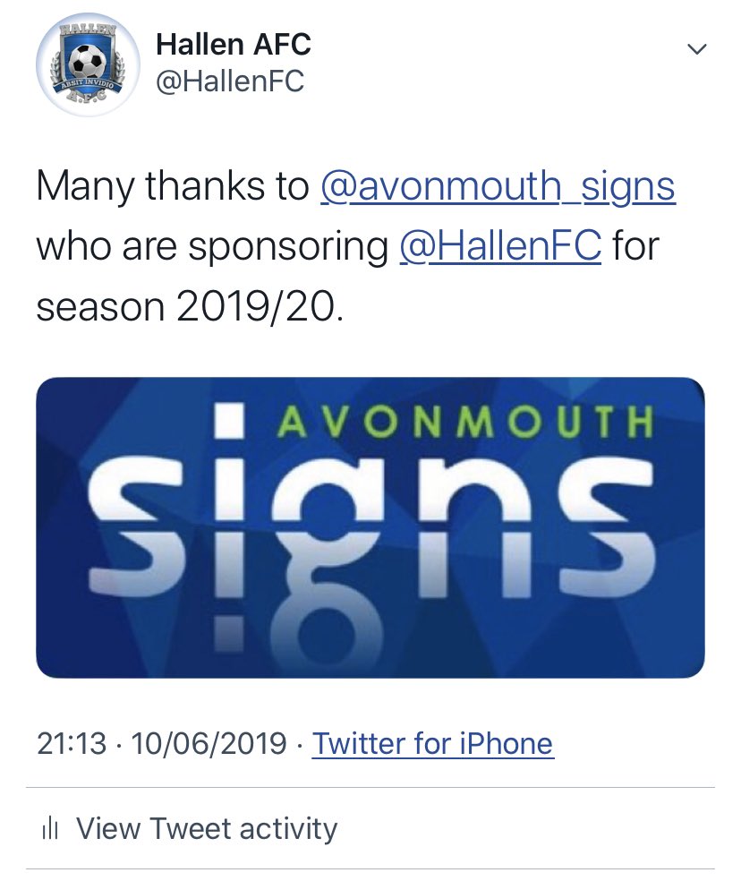 HallenFC's tweet photo. Cheers for Avonmouth Signs who have had a pitch side board up all season and for our big Bristol City game in July. And who retweeted us thanking them.
........and then refuse to pay a penny for any sponsorship.
Very poor.
#grassroots #supportinglocalteams https://t.co/UeyyPbgNcB