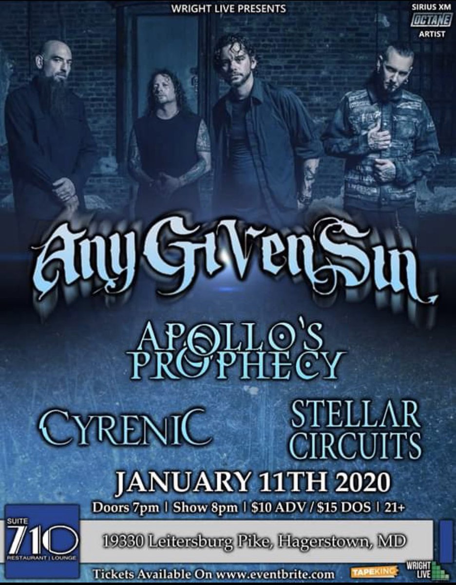 anygivensinband's tweet photo. HAGERSTOWN, MD!!!! We are stoked to be coming back. Saturday January 11th at @Suite710 #AnotherLife #AnyGivenSin #UtsARockShow #Suite710 #Hagerstown #WrightLive #Rock #HardRock #Sinner #Loud #LetsDoThis https://t.co/C8scf01YgA