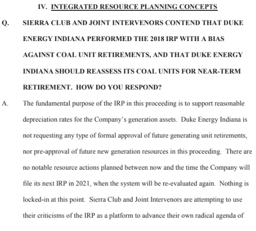 J_I_Fisher's tweet photo. @RobGramlichDC And the next contender in the ring is @DukeEnergy Indiana, with the *very same witness* claiming corporate climate goals while simultaneously critiquing the idea that they might need to assess coal retirements in planning. https://t.co/r5PBc9xzSf