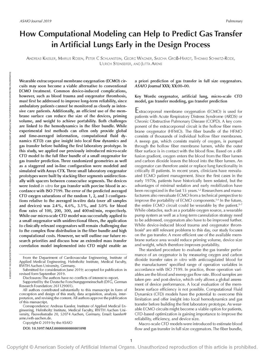 asaiojournal's tweet photo. #OnlineFirst How Computational Modeling Can Help to Predict Gas Transfer in Artificial Lungs Early During Development
https://t.co/XIXhFIxkIP
@UniklinikAachen
#TopAbstract finalist from #ASAIO2019!
#CFD #gastransfer #ArtificalLungs #WearableECMO #ECMO #Ambulation https://t.co/JyVv73dCvU